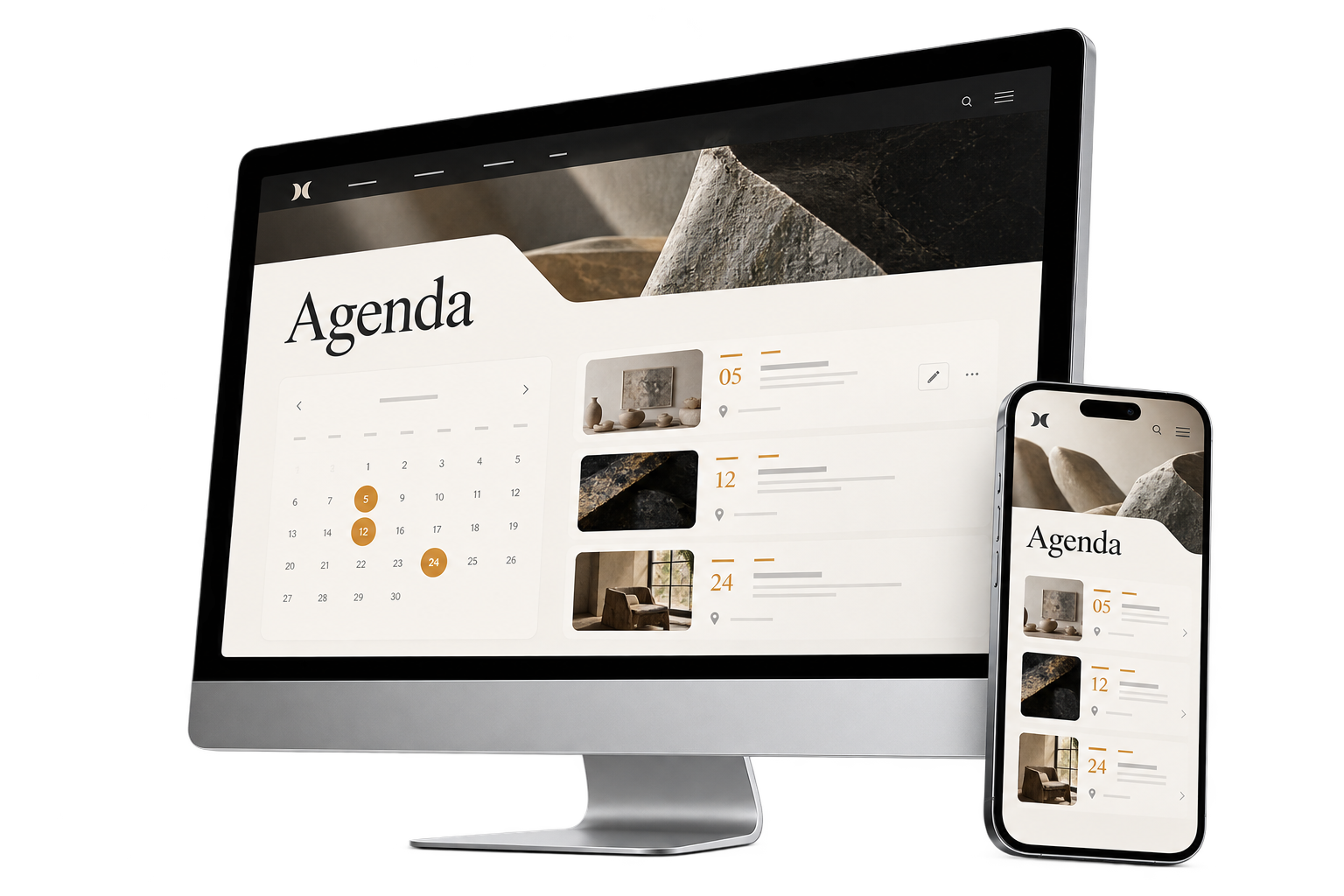 Ejemplo de agenda autogestionable en una web vista en ordenador y móvil