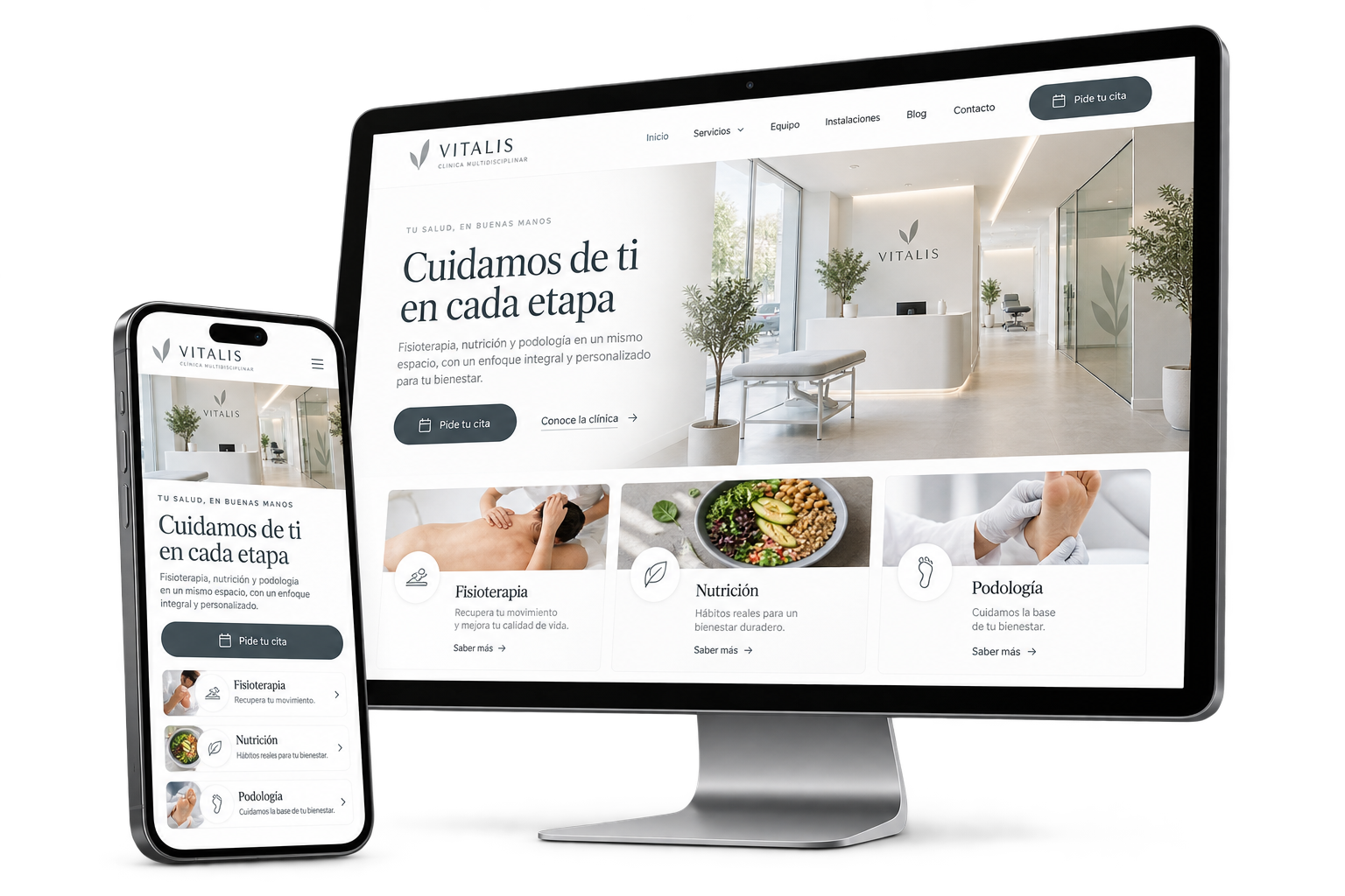 Ejemplo ilustrativo de una web de varios servicios en ordenador y móvil